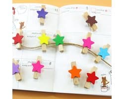 Wasknijpers 50 Stuks - Sterren Houten Wasknijpers - Mini Clips - Kleurrijke Fotoclips - Ambachtelijke Decoratie - Afmetingen 3 x 0,4 cm - Decoratieclips