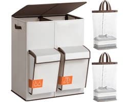 JCP® Wasmand - 180L - Wasmand met Deksel - Wasmand 4 Vakken - Beige - 58cm x 40cm x 71cm