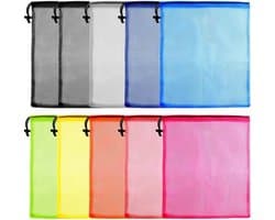 SnelShoppen - 10 Stuks Trekkoord Mesh Zakken Waszakken Nylon Opbergzakken Kleurenset Voor Sport, Reizen en Thuisgebruik