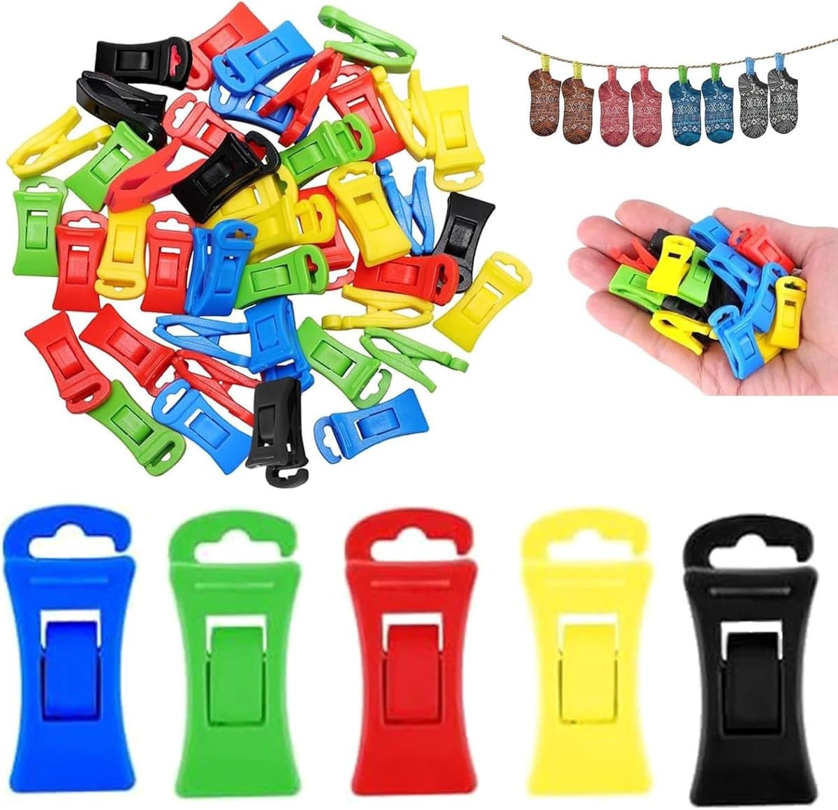 Sokkenclips voor wasmachine en droger - 100 stuks - kleurrijke kunststof - organiseer en bewaar - SnelShoppen — afbeelding 1