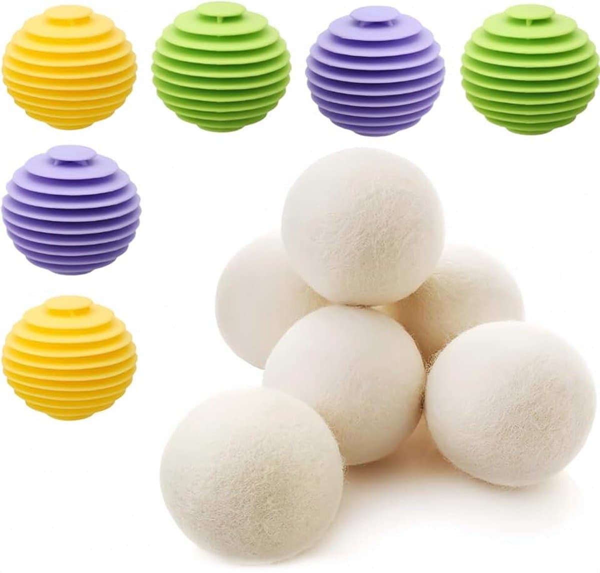 6 wasballen voor wasdroger + 6 wasballen, herbruikbaar, schapenwol voor wasdroger, wasballen voor wasmachine, zacht voor het wassen voor thuis, kleding reiniging — afbeelding 1