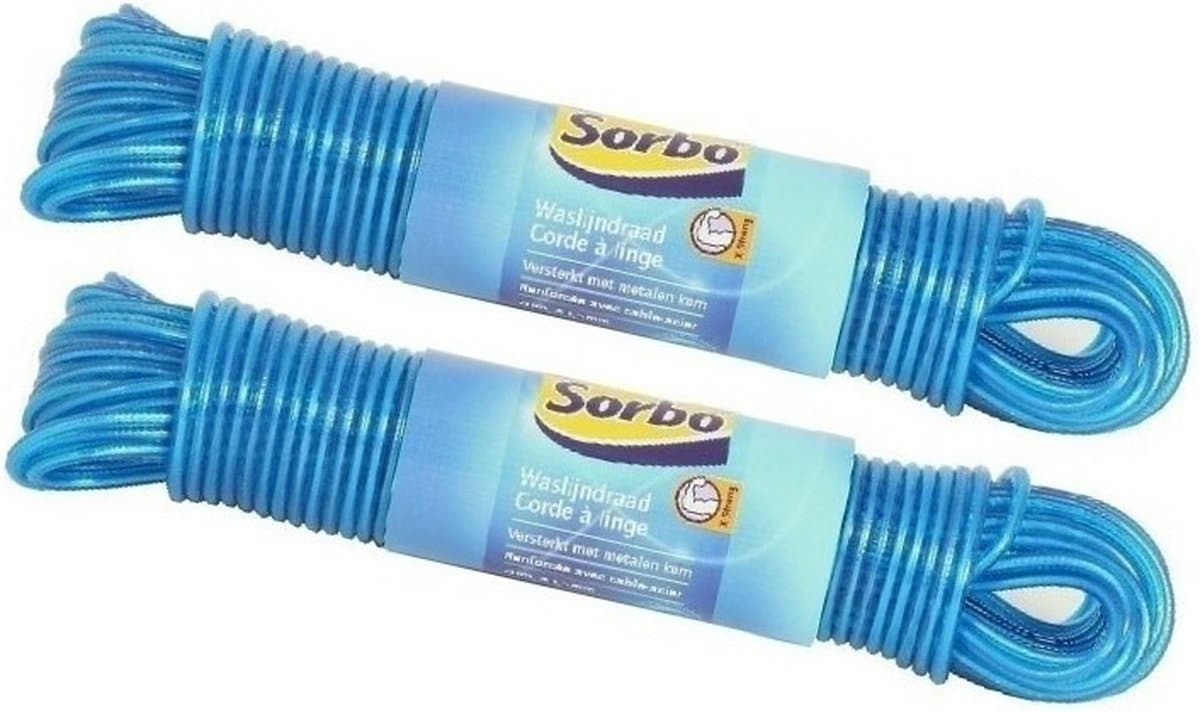 Sorbo waslijndraad / waslijn staal en kunststof - Set van 4x stuks - 20 meter - drooglijn voor wasgoed — afbeelding 1