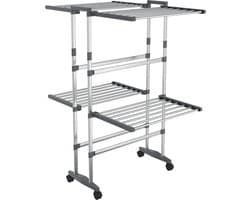 vidaXL - Droogrek - 2-laags - met - wieltjes - 60x70x106 - cm - zilverkleurig — afbeelding 1