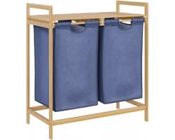 CLP Wasmand met deksel - 2 Vakken Sussina - Hout - met Plank - Bamboe Frame - voor Badkamer - natura