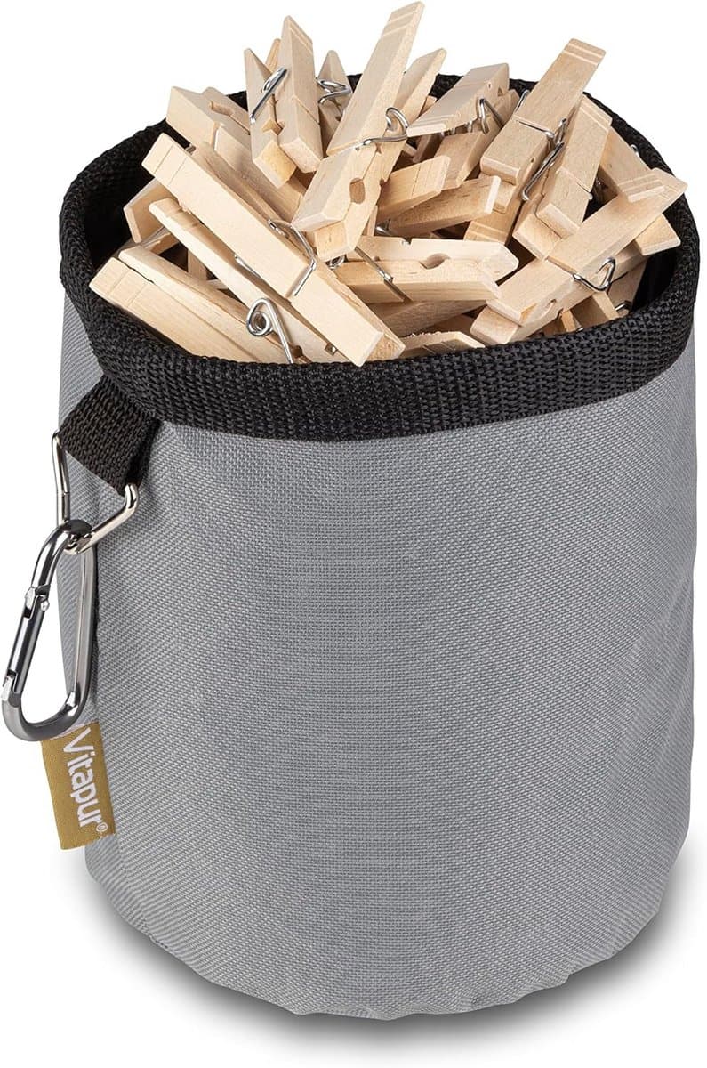Wasknijperzak met Karabijnhaak - Duurzame Tas voor Wasspelden - 16x20 cm Grijs — afbeelding 1