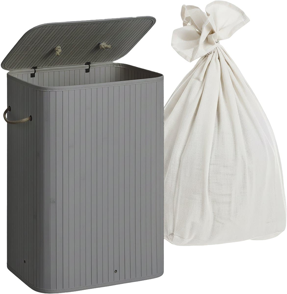 Wasmand met deksel - 80 liter - opvouwbaar - grijs — afbeelding 1