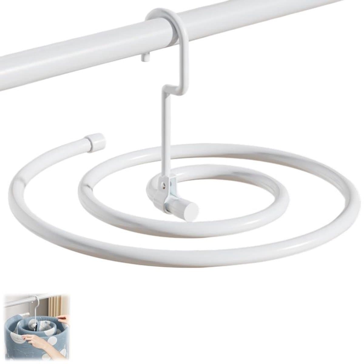 Spiraalvormig droogrek - opvouwbaar opbergrek voor beddengoed - geschikt voor het drogen van dekbedden, lakens, handdoeken en gordijnen - wit - diameter 41,8 cm - buisdikte 1,2 cm - buislengte 2,2 m — afbeelding 1