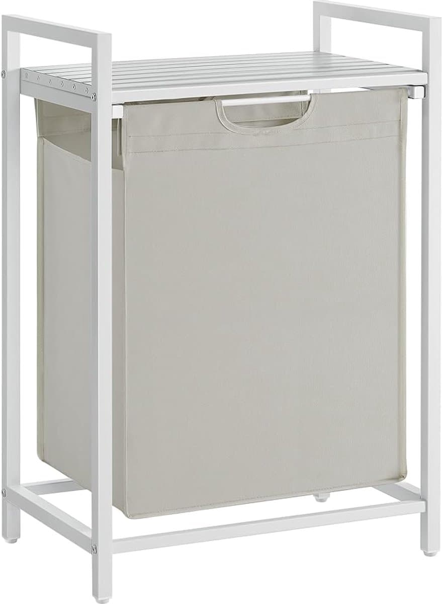 Furnstar Wasmand - Wasverzamelaar met plank - Wasbox - Afneembare waszak van Oxford weefsel - Metalen frame - 65 L - 50 x 33x 72 cm - Crèmewit Mat Wit — afbeelding 1