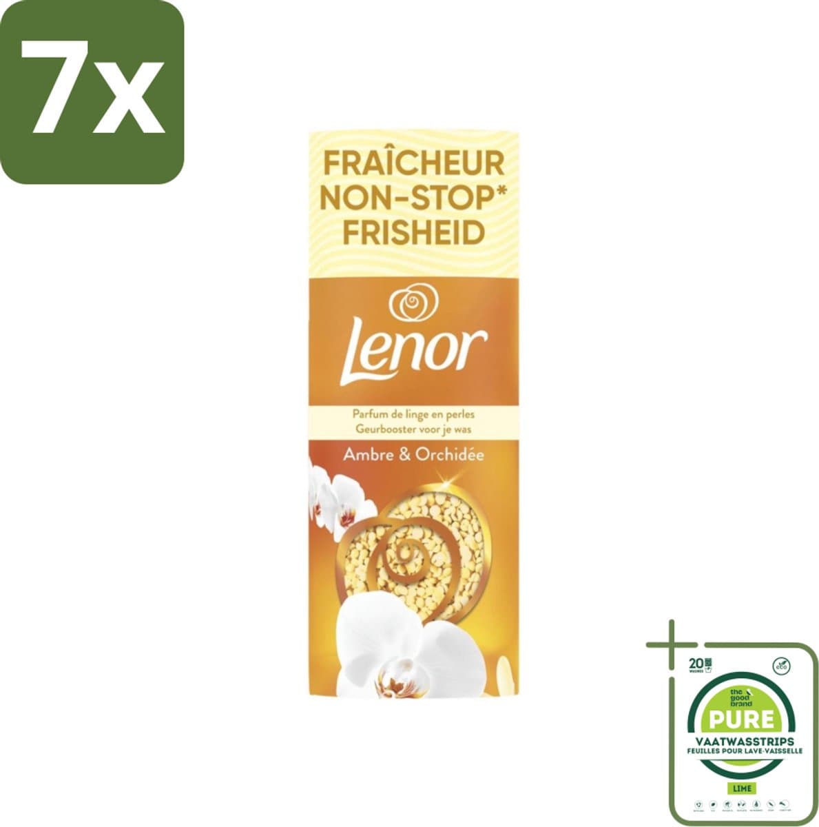 7 x Lenor – Geurbooster – Amber & Orchidee – 12 Wasbeurten – 155 g - Grootverpakking - Geurparels - Wasgeur - Luxegeur - Orchidee - Vanille — afbeelding 1