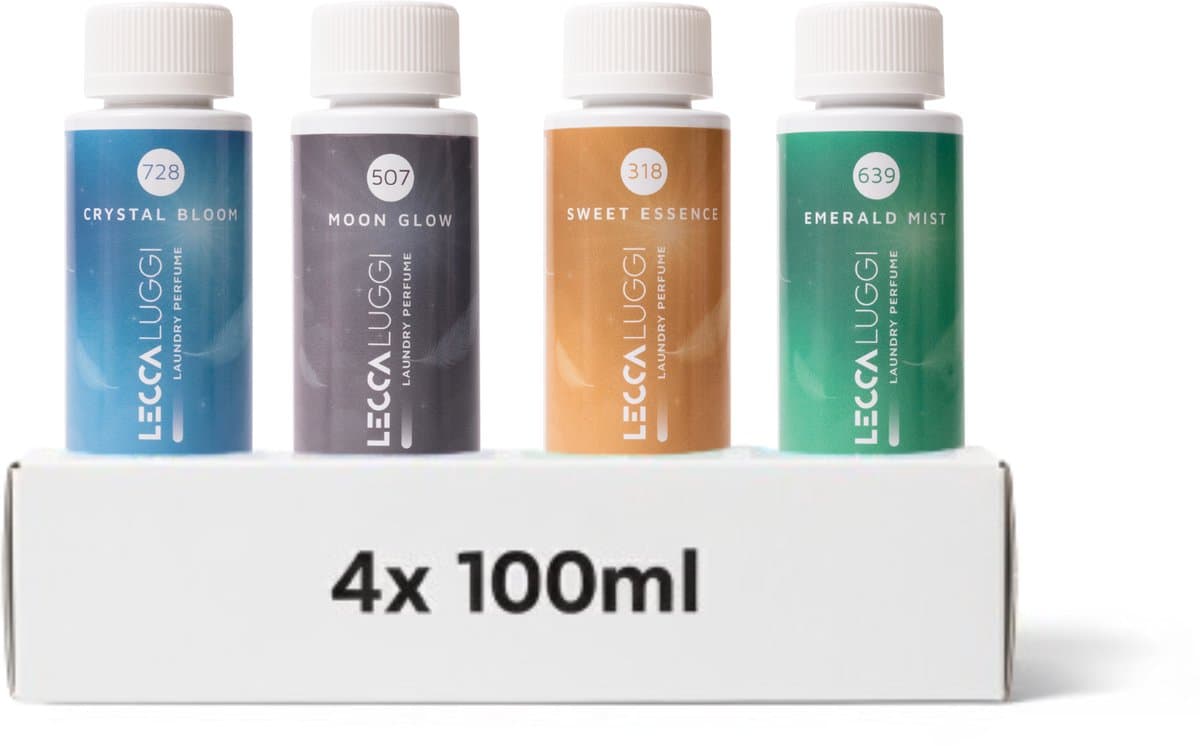 Lecca Luggi Wasparfum Proefpakket – Kruidig Bloemig – Crystal Bloom, Moon Glow, Sweet Essence & Emerald Mist – 4x100ml — afbeelding 1