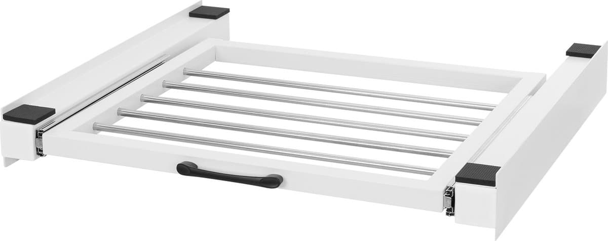Tussenstuk voor wasmachine en droger – Universeel tussenbouwframe met uittrekbare waslijn 60,5x54,5 cm in wit ML design — afbeelding 1