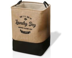 Lexorion Laundry Day - Wasmand - Opvouwbare Wasmand - 80 L Wasmand - Klassieke Engelse Stijl voor Wasgoed - Voor Speelgoed en Dekens - Milieuvriendelijke - Kunstleren Handvatten - Rubberen Onderkant - 100% Katoen - Zwart - 40x40x50 cm
