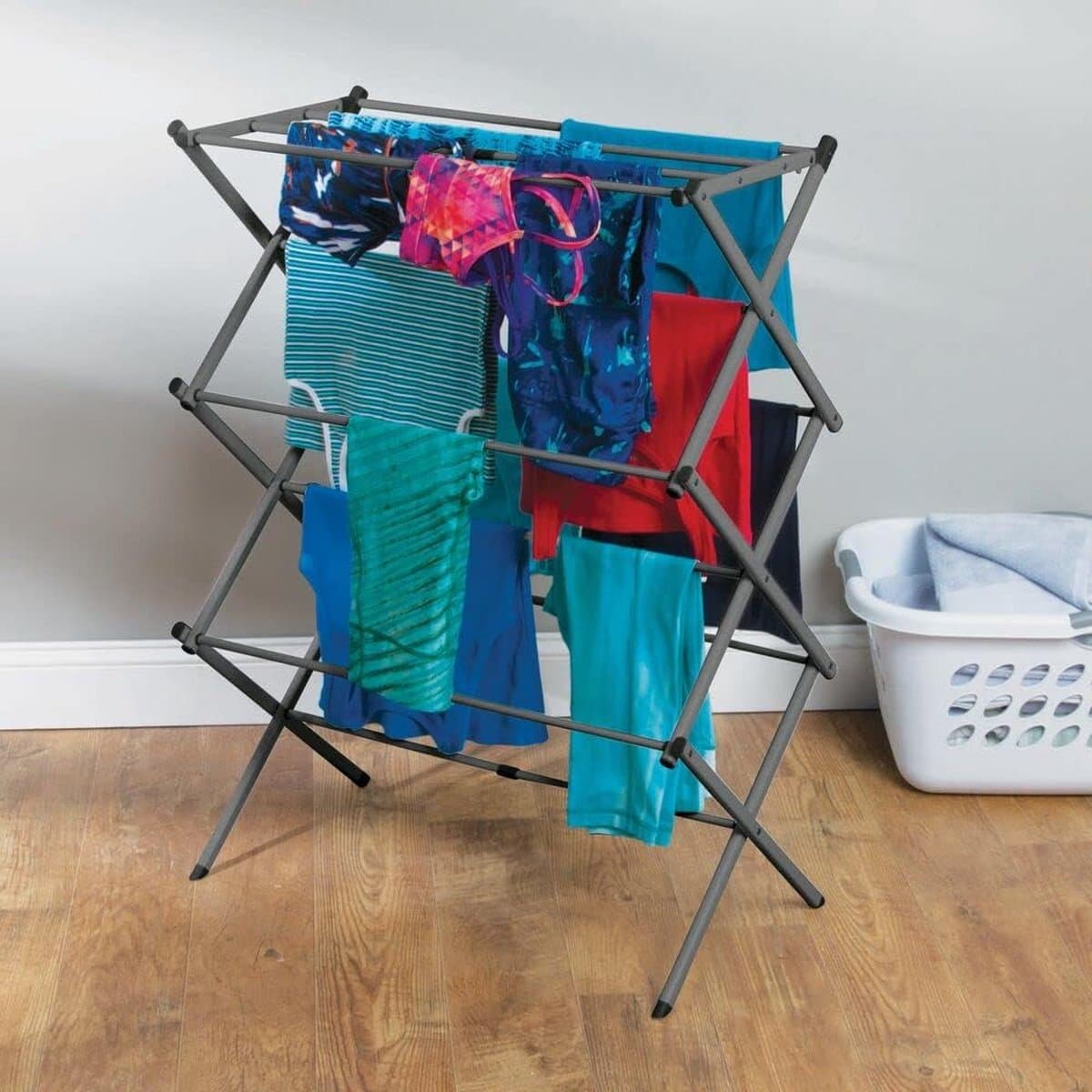 Groot vrijstaand droogrek voor kleding - verticale opslag - inklapbaar - donkergrijs — afbeelding 1
