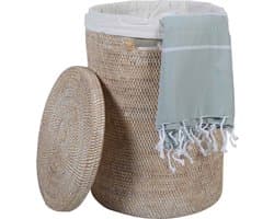 Wasmand met deksel – rotan wasmand – Opbergmand – Rotan White Wash