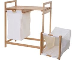 Wasmand MCW-B83, wassorteerder Wasmand, bamboe 2 compartimenten 74x64x33cm 70l ~ wit