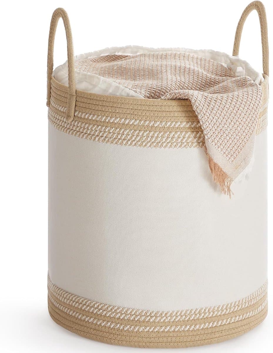 Furnstar Wasmand - 60 Liter - Opbergmand met Deksel - Katoenen Touw - Trekkoord - Handvatten - Voor Kleding en Dekens - Bruin RLH060K01 — afbeelding 1