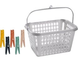 Wasknijper mandje/bakje - zilver - inclusief 48x wasknijpers - kunststof