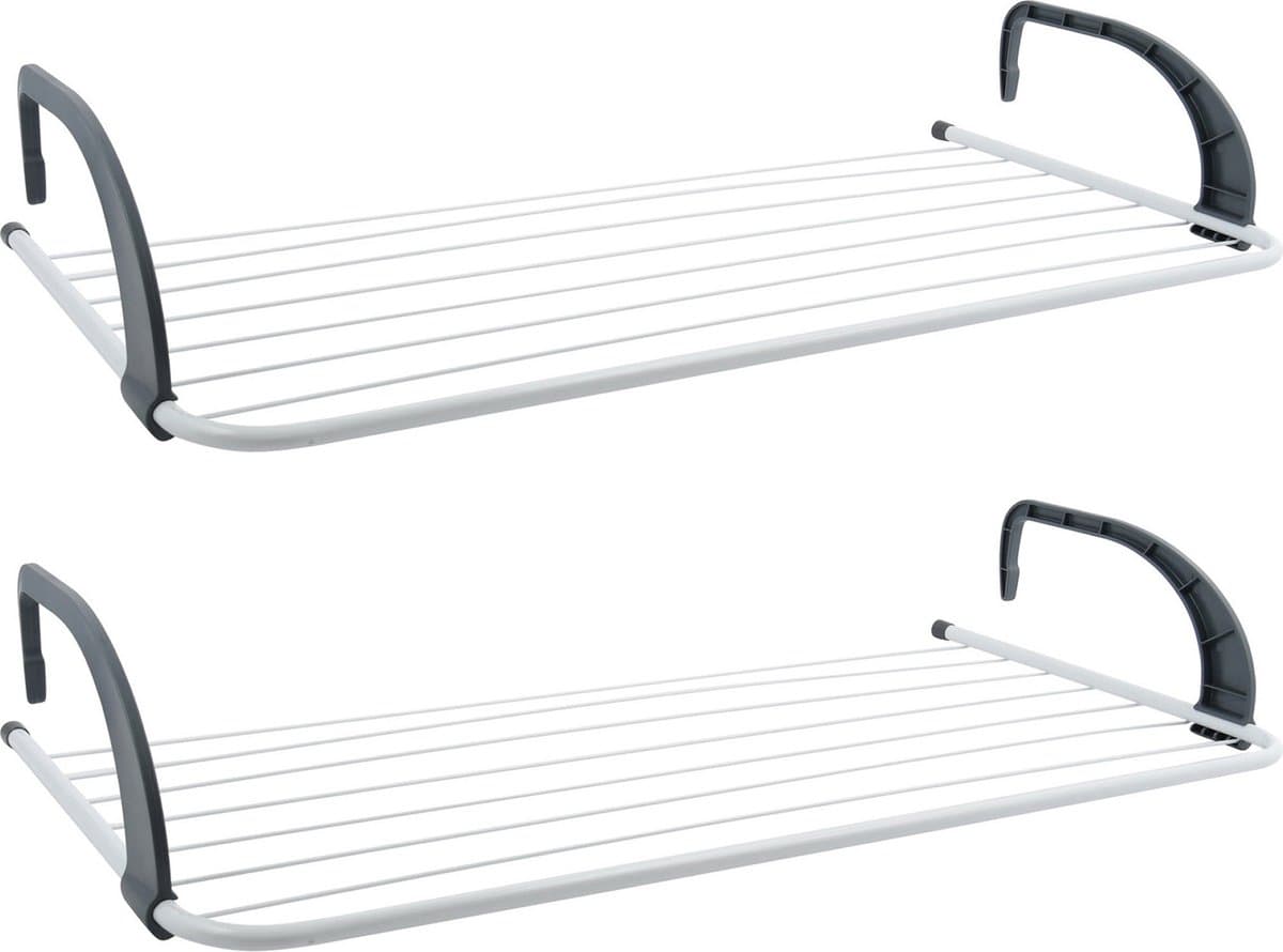 MSV Inklapbaar klein wasgoedrekje/droogrek - 2x - 7 meter waslijn - Ophangbaar - 36 x 74 cm — afbeelding 1