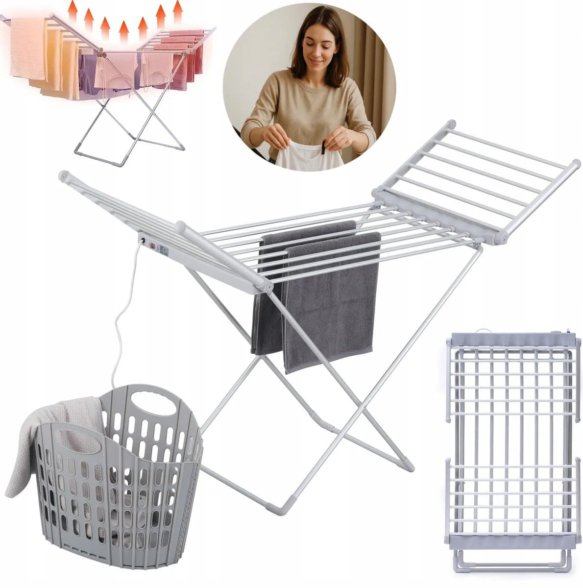 Promis Modena - Elektrische Wasdroger - Opvouwbaar - 230W - Aluminium Constructie — afbeelding 1
