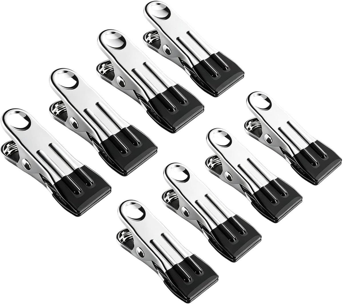 Wasknijpers - Kledingclips - Kleding Drogen - Roestvrij Staal - 8 Stuks - Zwart — afbeelding 1