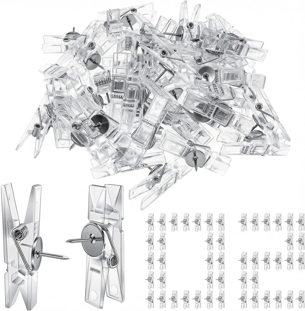 Punaise klemmen - Drukknop clips - Foto's ophangen - Met opbergdoos - 50 stuks - Transparant — afbeelding 1