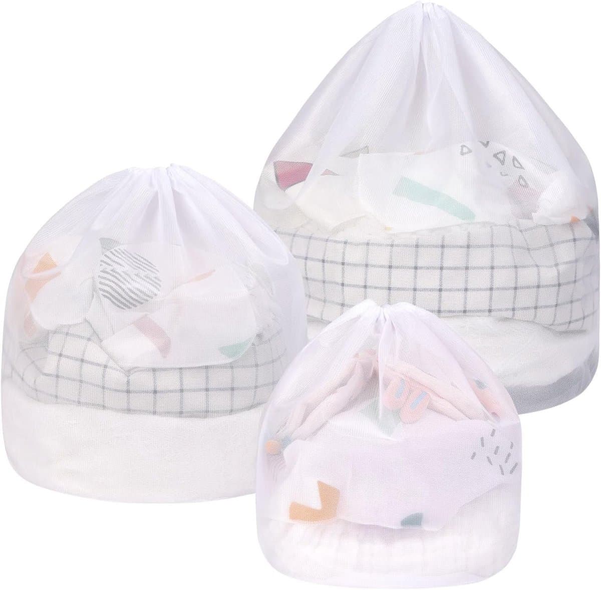 3 Stuks Trekkoord Mesh Waszakken - Duurzame Netwaszakken voor Delicate Kleding, Babykleding en Speelgoedopslag — afbeelding 1