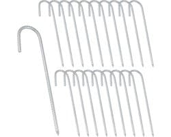 20 Stuks 30cm Stalen Tentpinnen, J-Vormige Grondankers, Gegalvaniseerde Metalen Haringen voor Tent en Trampoline