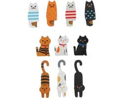 Houten Wasknijpers - Kattenclips - Decoratief Ophangen - Uniek Kattenontwerp - 10 Stuks - Houtkleur