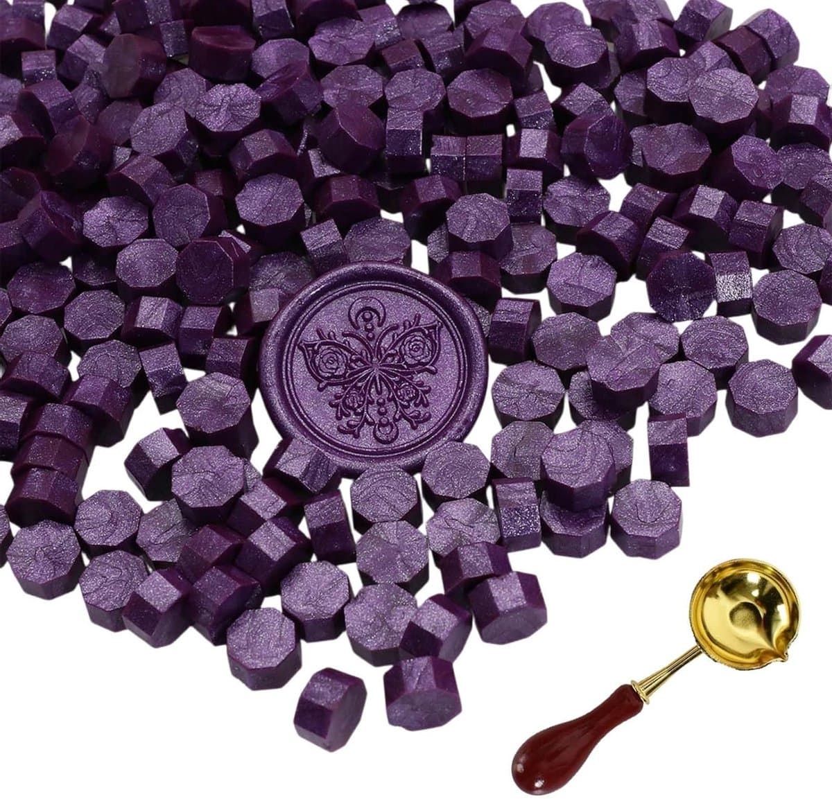 300 Stukse Wasbolletjes met Smeltlepel, Paars Octagonaal Wax Seal Set voor Stempels, Uitnodigingen, Kaarten en Trouwen — afbeelding 1