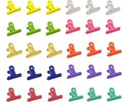 Bulldog clips 22 mm 30 stuks metalen scharnier briefklem multifunctionele clips voor foto's, levensmiddelenzak (10 kleuren)