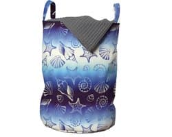 ABAKUHAUS blauwe waterwaszak, zeesterrenschelpen, wasmand met handvaten, trekkoordsluiting voor wasserettes, donkerpaars blauw ivoor