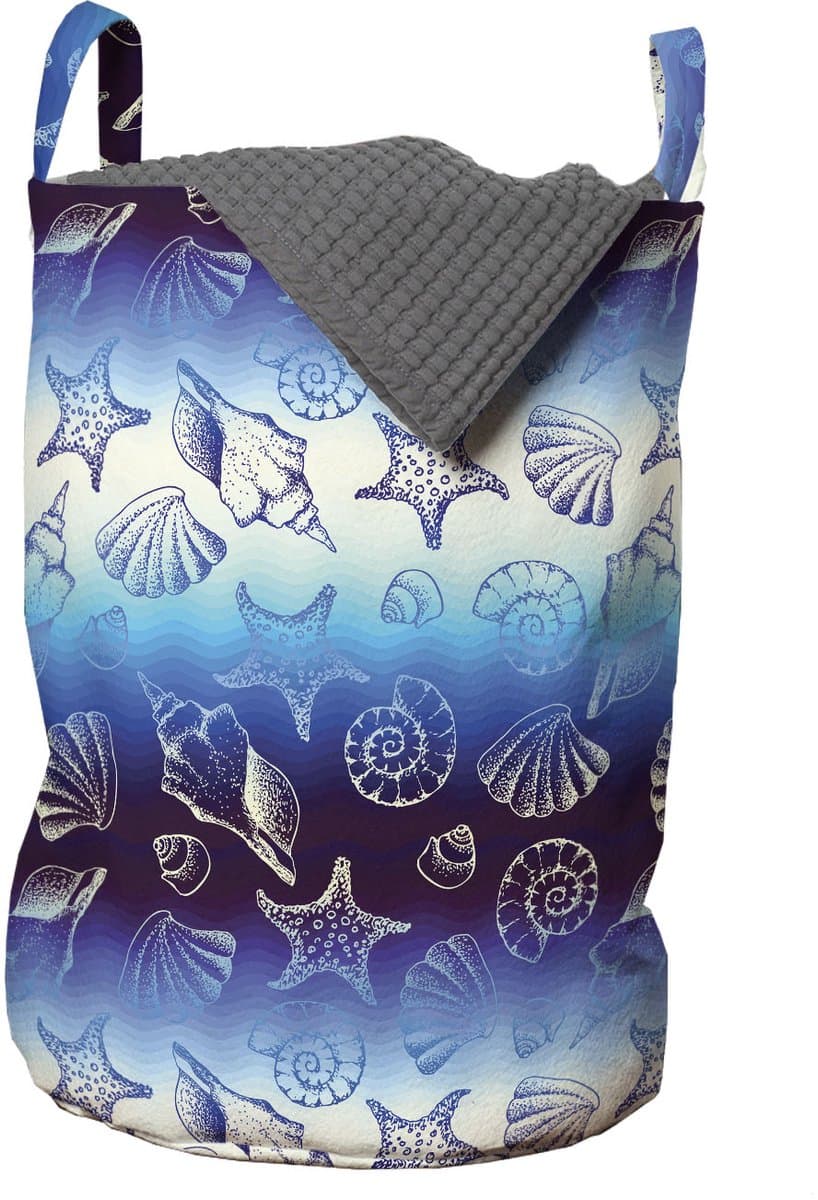 ABAKUHAUS blauwe waterwaszak, zeesterrenschelpen, wasmand met handvaten, trekkoordsluiting voor wasserettes, donkerpaars blauw ivoor — afbeelding 1