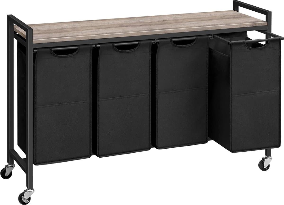 Wasmand - vuile wasmand - opslag met 4 vakken - 4 x 39,8 l - plank - 4 afneembare zakken van Oxford-stof - metalen frame EBG04XY01 — afbeelding 1
