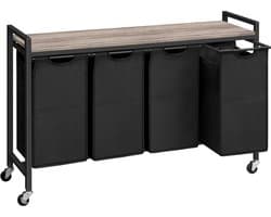 Wasmand - vuile wasmand - opslag met 4 vakken - 4 x 39,8 l - plank - 4 afneembare zakken van Oxford-stof - metalen frame EBG04XY01