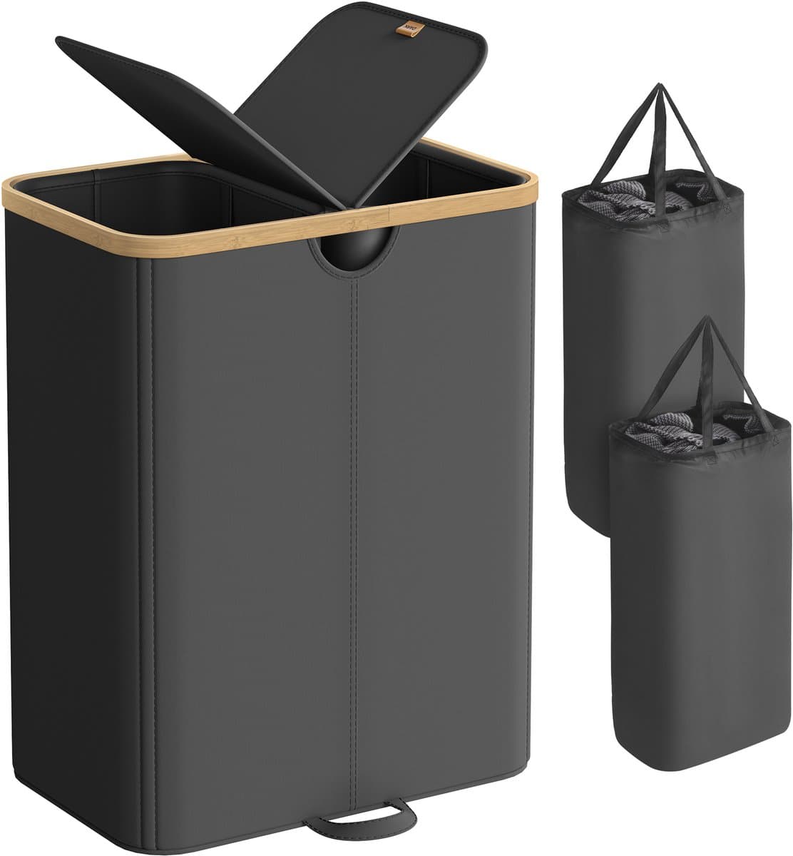 SONGMICS LCB523B01 - Wasbox met 2 Vakken - Uitneembare Waszakken - Met Deksel voor Slaapkamer Wasruaimte — afbeelding 1