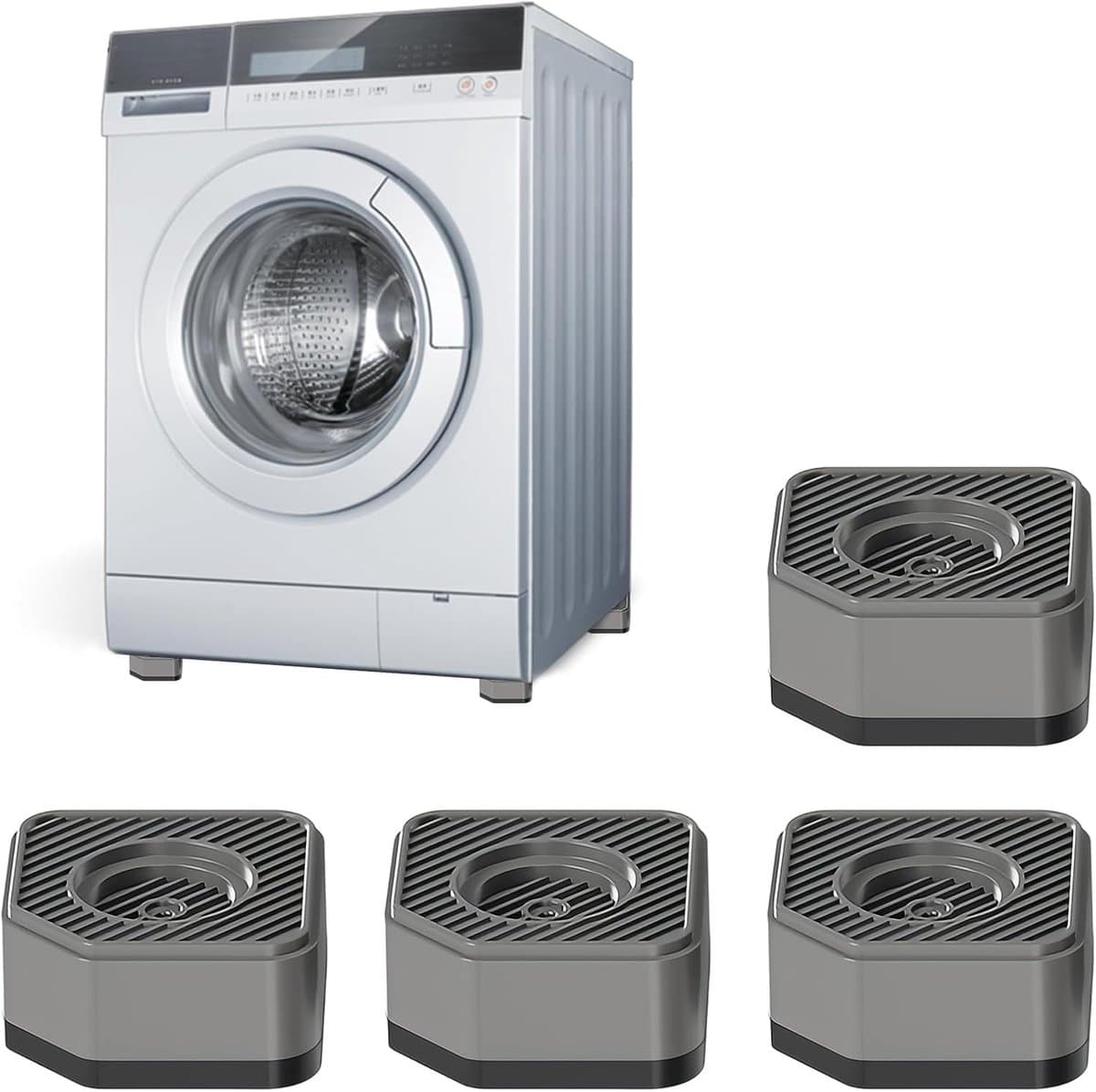 Wasmachine Trillingsdempers - Apparaatvoeten Stabilisator - Apparaten Dempen - Stapelbaar en Verhogend - 9x9x4.5 cm - Grijs Zwart — afbeelding 1
