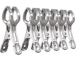 Knijpers - 6 stuks - Strandlaken Knijpers - Badlaken Clips - RVS - Handdoek Klemmen - Geschikt voor alledaagse kleding, strandhanddoeken, dikke kleding, badhanddoeken en beddengoed - 9×2.3cm - Zilver
