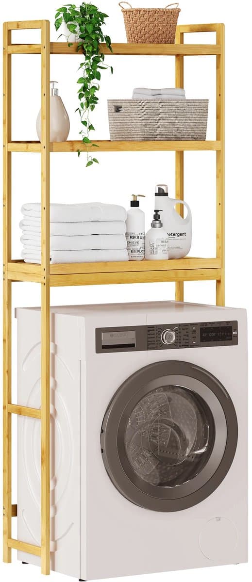 Wasmachine Kast - Wasmachine Meubel - Opbergkast - Badkamer - Waskamer - 3 Planken - Bamboe - Hout — afbeelding 1