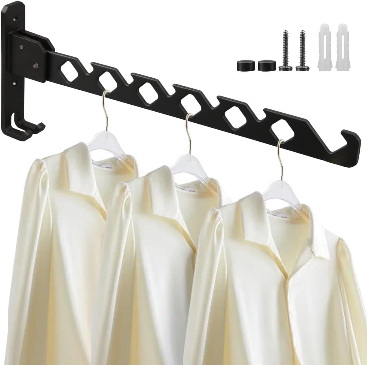 Ynkkvre - Wandkledingrek - Aluminium Kleerhanger met Kledinghaak - Opvouwbaar Wandrek - Voor Slaapkamer, Badkamer, Balkon - Zwart — afbeelding 1