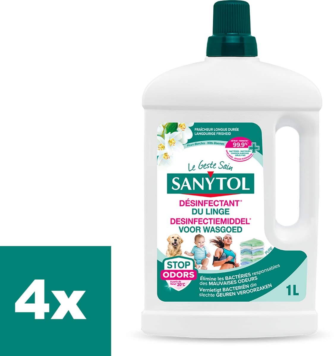 Sanytol Desinfecterend Wasmiddel 1L – voor Hygiënisch schone was – verwijdert bacteriën & geurtjes – 4 stuks — afbeelding 1