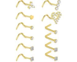 Allecto plus - Set van Neus Studs en Schroeven - Roestvrij Staal 0.8mm 20G - L-vormig - Twister Haken voor Neus - Metaal