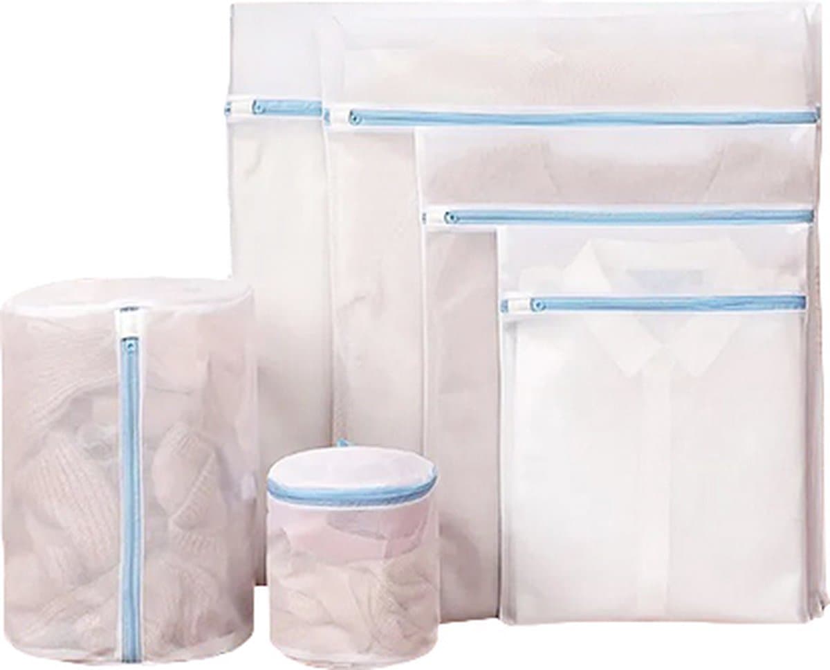 ATTREZZO® Waszak - set van 6 - diverse maten - met rits - Wit - Wasnet - Wastas - Ideaal voor lingerie - BH - kwestbare kleding — afbeelding 1