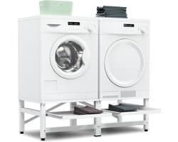 Bodo® - Wasmachine Verhoger - Dubbel - Kast - Ombouw uitschuifbare Plank - Wit - 124x54x37cm — afbeelding 1