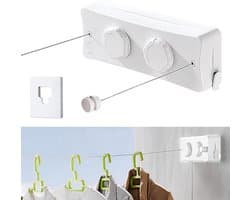 Retractable Clothesline 2 x 5.1 m Washing Corner with Wall Mounted Pull-Out Laundry Rack Space Saving Dryer