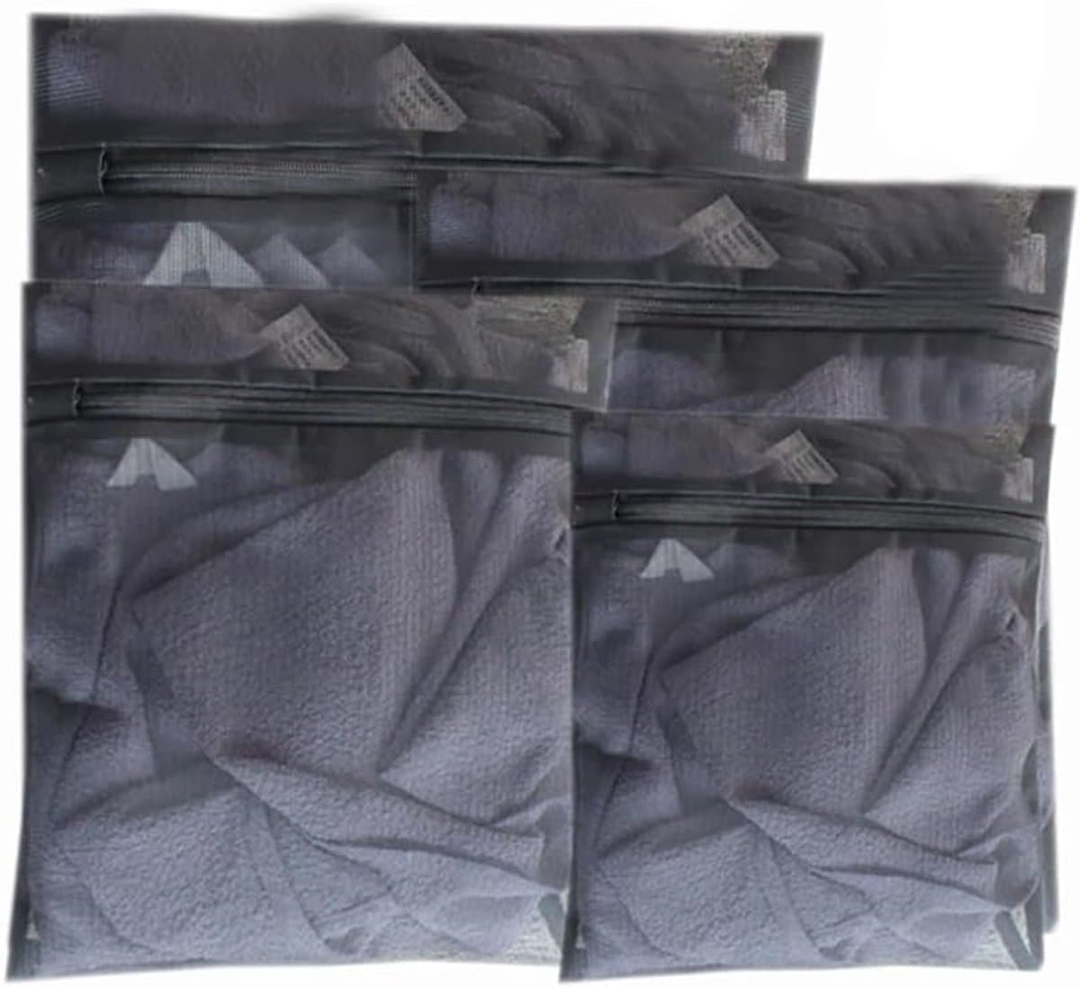 4-delige set - Waszak - Wasnet - Waszak met rits - Machinewasbaar - Reisorganizer - Geschikt voor lingerie, bh's, shirts, truien, sokken en sneakers - Zwart — afbeelding 1