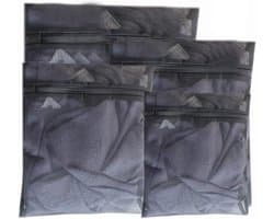 4-delige set - Waszak - Wasnet - Waszak met rits - Machinewasbaar - Reisorganizer - Geschikt voor lingerie, bh's, shirts, truien, sokken en sneakers - Zwart