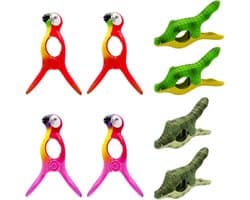 Draagbare wasknijpers voor strandligstoel - 8 stuks unieke dierenvormen - Sterke hechting - Kleurrijke en duurzame ABS-kunstofklemmen - Handdoeken deken jas kleding