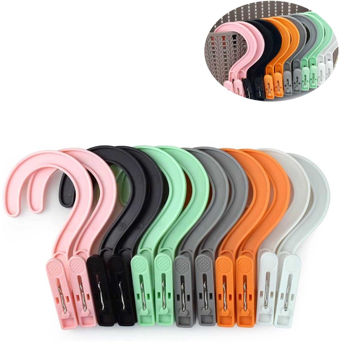 Kledinghangerklemmen - 12 stuks - ruimtebesparende hangers - hangers met clips - antislip - kledingorganizer - wasknijpers van kunststof - draagbare antislip kunststof hangerklemmen - voor kleding, gordijnen, badhanddoeken — afbeelding 1
