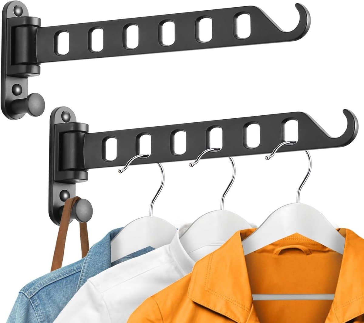 Opvouwbaar Telescopisch Droogrek - 2 stuks - Inklapbaar Wanddroogrek - Wandmontage voor Kleding - Uitklapbaar Kledingrek Wand - Verplaatsbaar Wanddroogrek voor Kleding - Droogrek voor kleding aan de muur - Droogrek voor wasgoed - Zwart — afbeelding 1