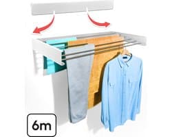 Bodo® Droogrek Inklapbaar - Wanddroogrek - 100 cm - Inclusief Boormal - Vernieuwd 2025 Model - Wasrek Hangend - Uitklapbaar - Muur - Ophangbaar - 6m Drooglengte - Wit